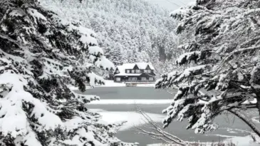 Bolu’daki Gölcük Tabiat Parkı Karla Kaplandı